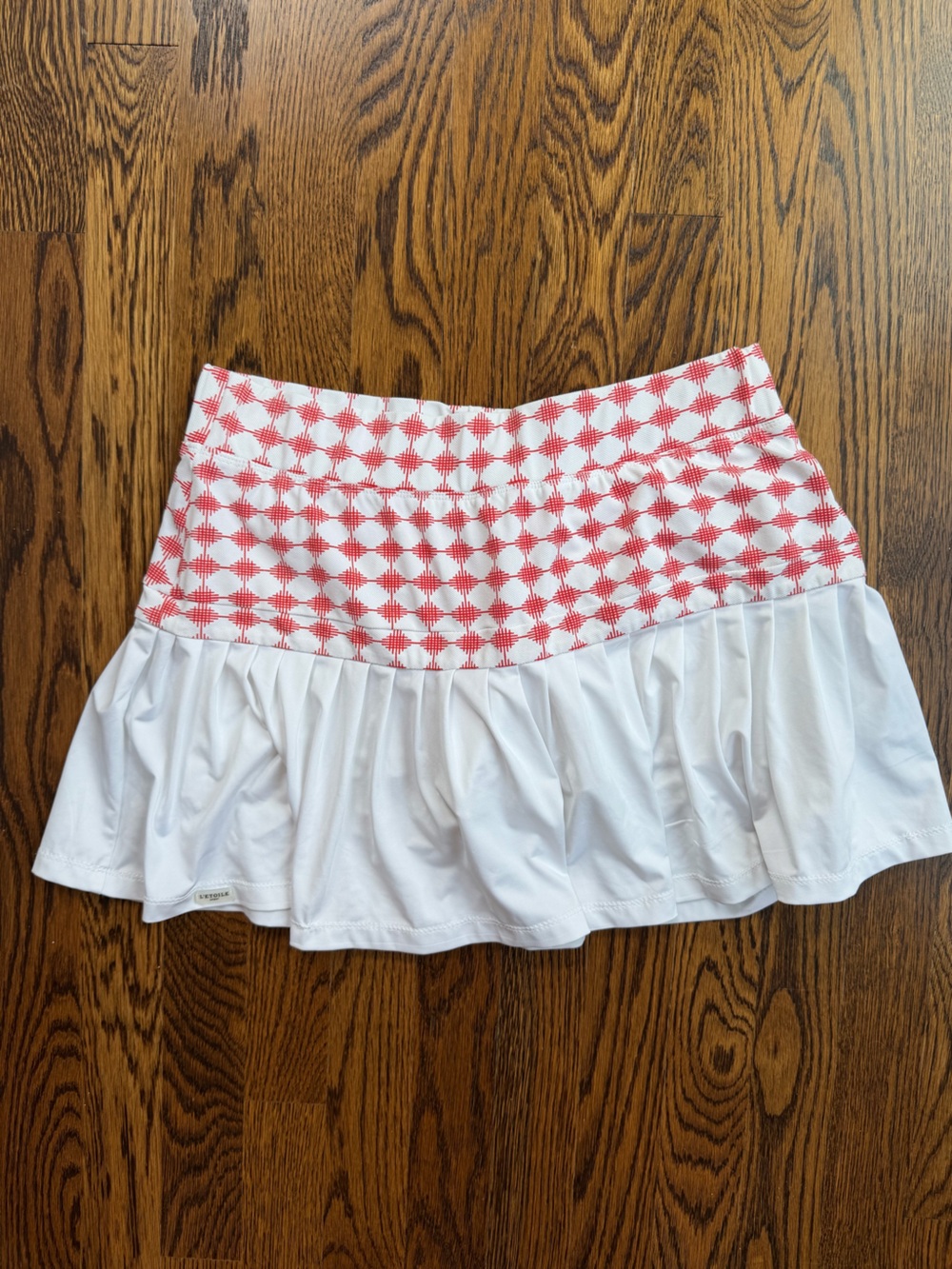 L’etoile Sport White & Red Gingham Pleated Ruffle Golf Exercise Skort Size L